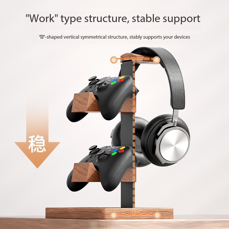 Gaming Accessories Wall Mount - 木製壁掛け棚 コントローラーホルダーとヘッドセットスタンド付き ゲームアクセサリー 帽子 玄関整理用