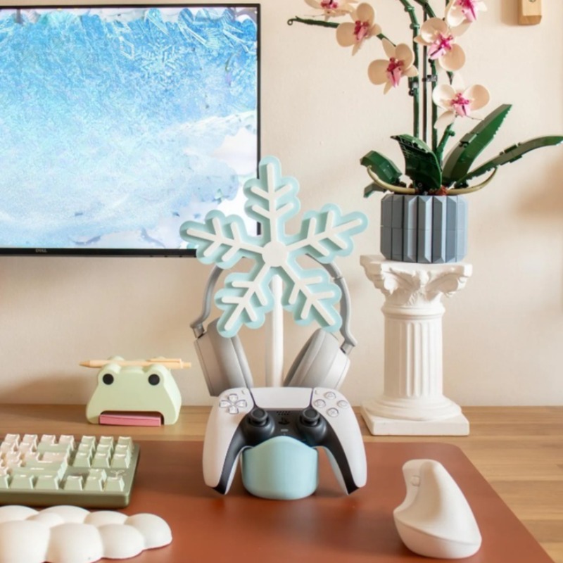 Gaming Accessories To 3D Print - スノーフレークヘッドフォンスタンド 3D プリントかわいいイヤホン収納ラックデスクトップゲームイヤホンディスプレイスタンドカスタマイズアクセサリー